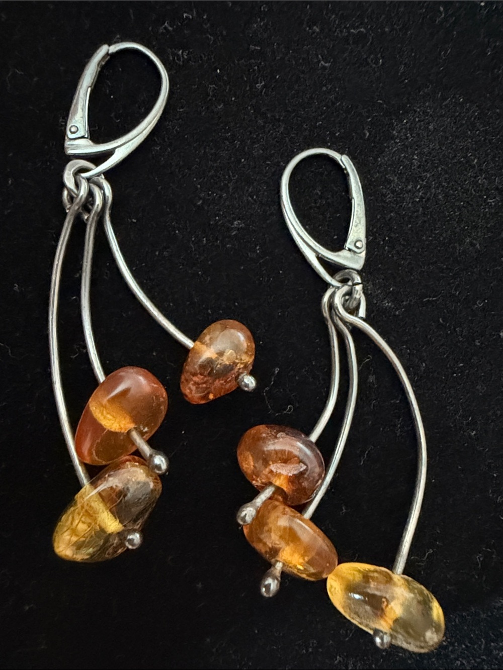 Vintage 925 sterling silver drop earrings with natural Baltic Amber gemstones